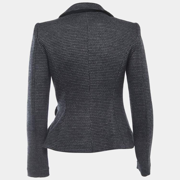 Pre Owned Armani Collezioni Charcoal Grey Patterned Wool Blend Blazer M