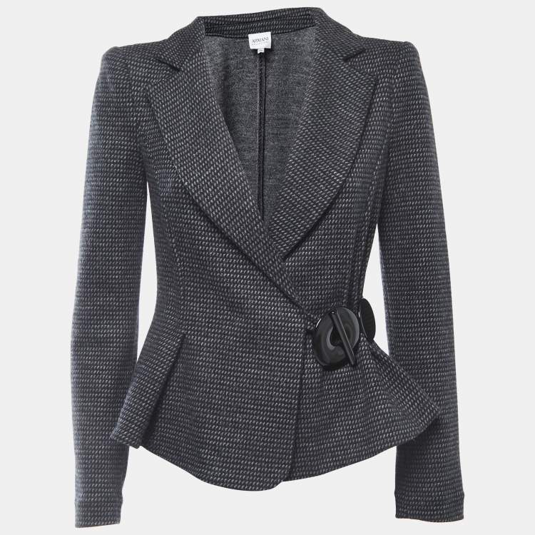 Pre Owned Armani Collezioni Charcoal Grey Patterned Wool Blend Blazer M