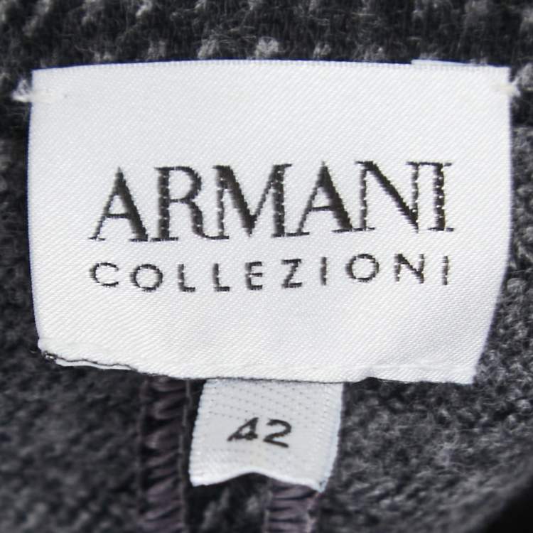 Pre Owned Armani Collezioni Charcoal Grey Patterned Wool Blend Blazer M