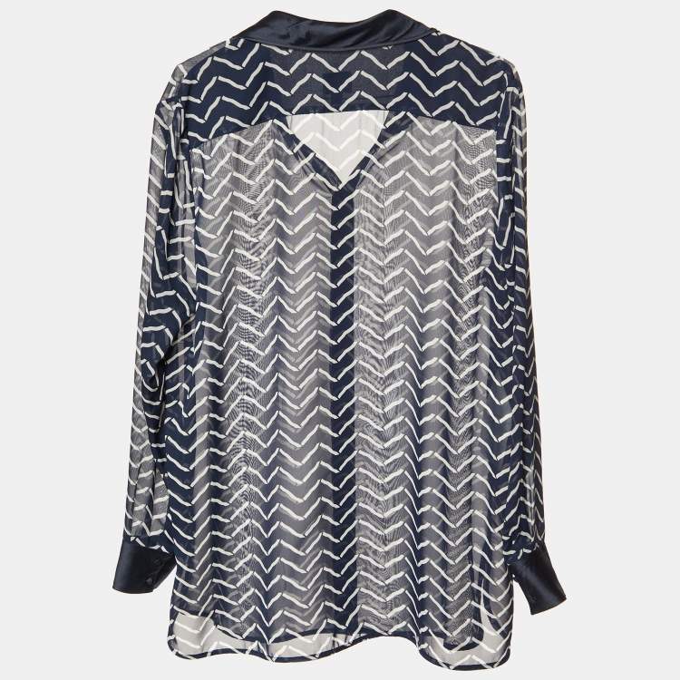 Pre Owned Armani Collezioni Navy Blue Printed Silk Blend Shirt L