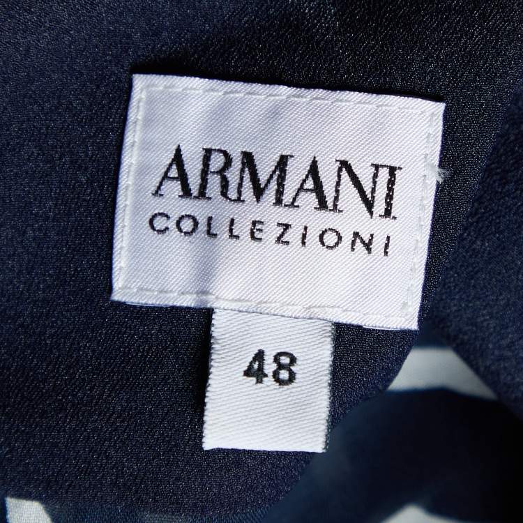 Pre Owned Armani Collezioni Navy Blue Printed Silk Blend Shirt L