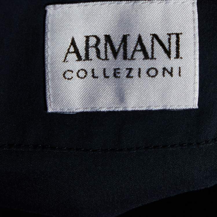 Pre Owned Armani Collezioni Navy Blue Cotton Collarless Shirt XL
