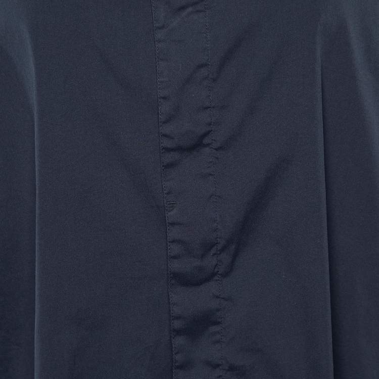 Pre Owned Armani Collezioni Navy Blue Cotton Collarless Shirt XL