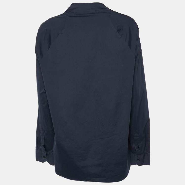 Pre Owned Armani Collezioni Navy Blue Cotton Collarless Shirt XL