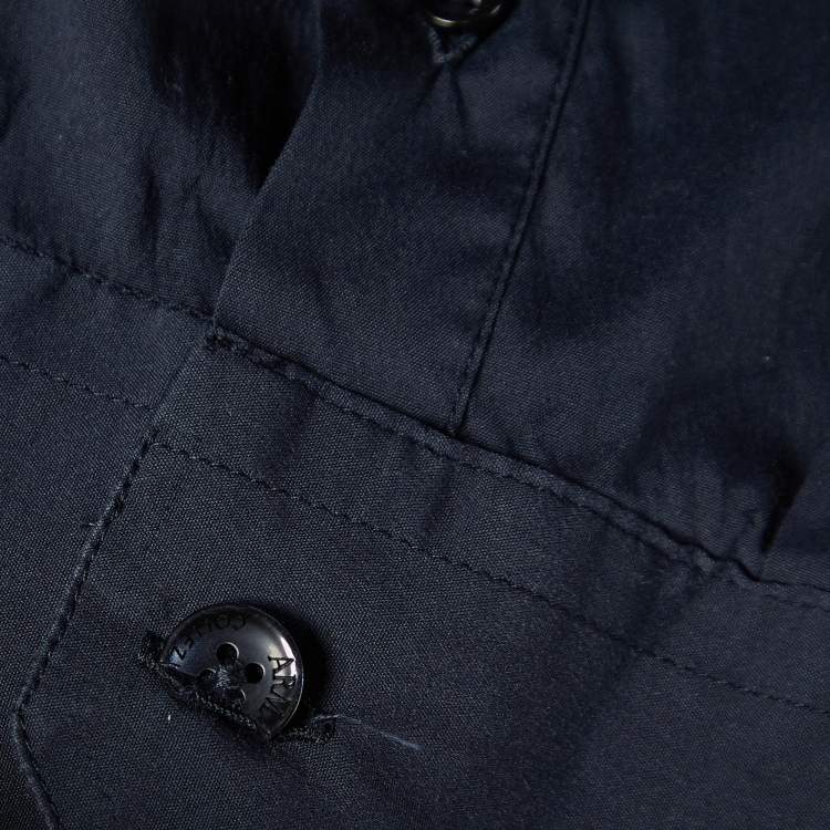 Pre Owned Armani Collezioni Navy Blue Cotton Collarless Shirt XL