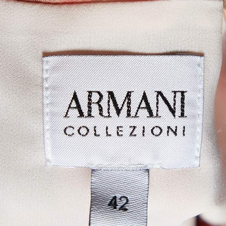 Pre Owned Armani Collezioni Peach Printed Silk Shift Dress M