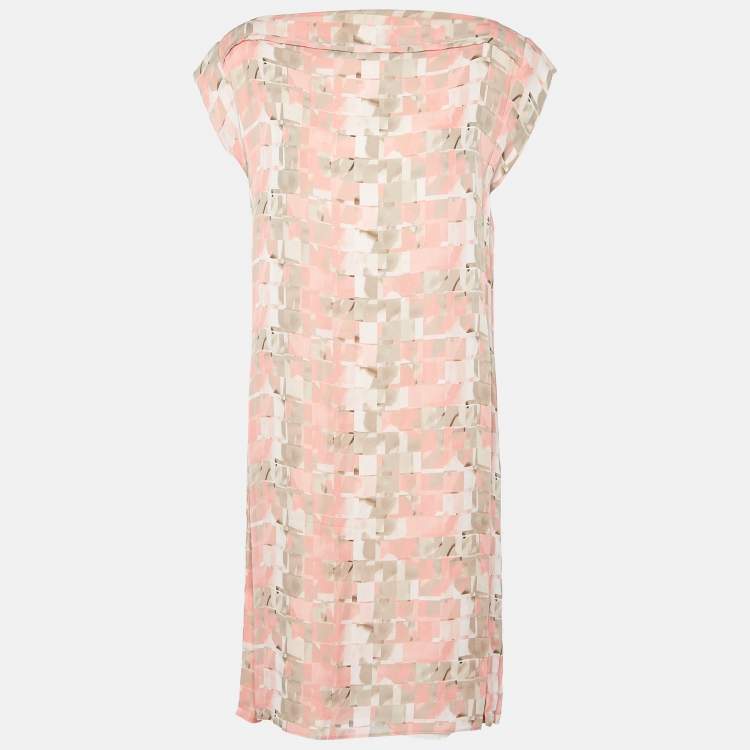 Armani Collezioni Peach Printed Silk Shift Dress M Armani