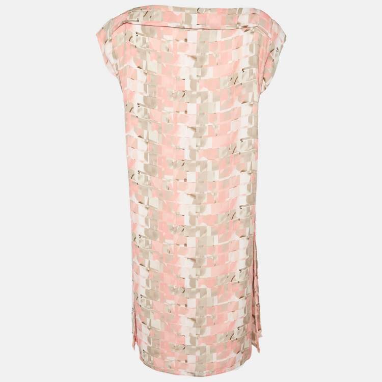 Pre Owned Armani Collezioni Peach Printed Silk Shift Dress M