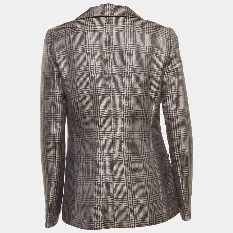 Pre Owned Armani Collezioni Grey Checked Wool Blend Blazer S