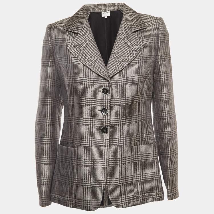 Pre Owned Armani Collezioni Grey Checked Wool Blend Blazer S