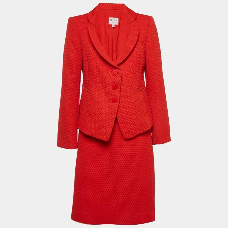 Pre Owned Armani Collezioni Red Knit Skirt and Blazer Set L