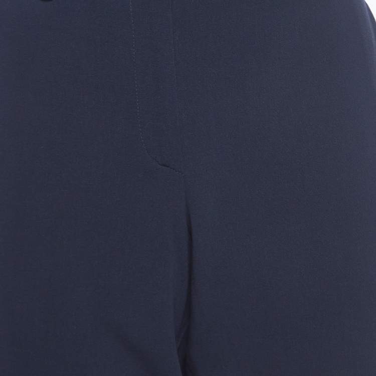 Pre Owned Armani Collezioni Navy Blue Wool Wide Leg Trousers L