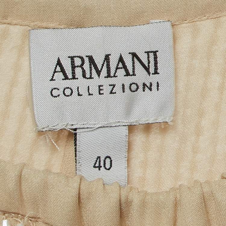 Pre Owned Armani Collezioni Beige Sequin Embellished Wide Leg Pants S