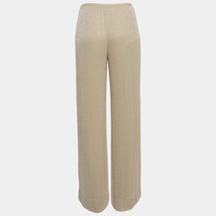 Pre Owned Armani Collezioni Beige Sequin Embellished Wide Leg Pants S