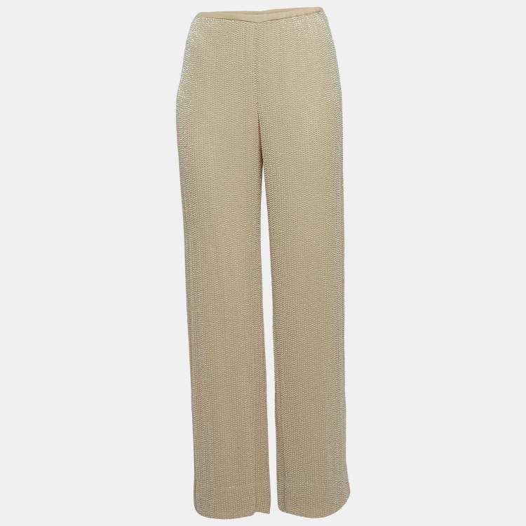Pre Owned Armani Collezioni Beige Sequin Embellished Wide Leg Pants S