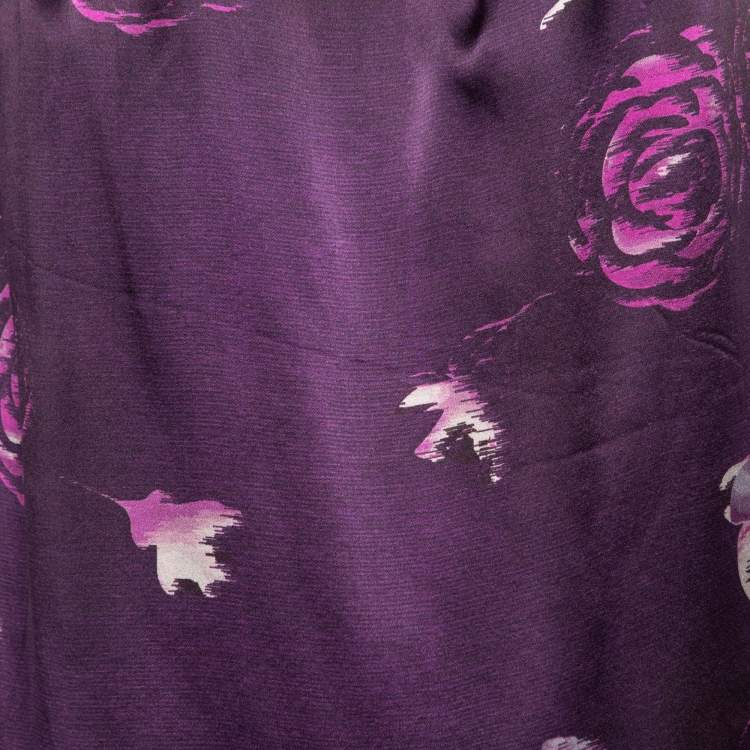 Pre Owned Armani Collezioni Purple Floral Print Silk Sleeveless Top L