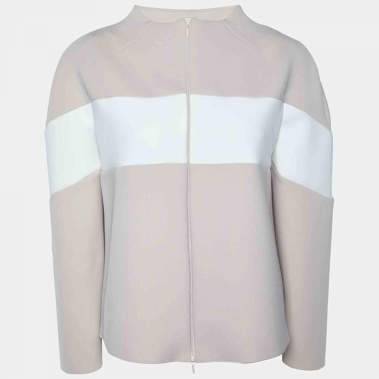 Pre Owned Armani Collezioni Beige Colorblock Zip Up Jacket M
