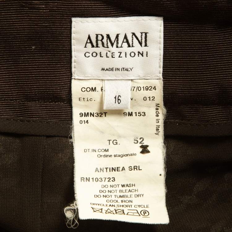 Pre Owned Armani Collezioni Brown Velvet Trim Check Jacquard Pencil Skirt XL