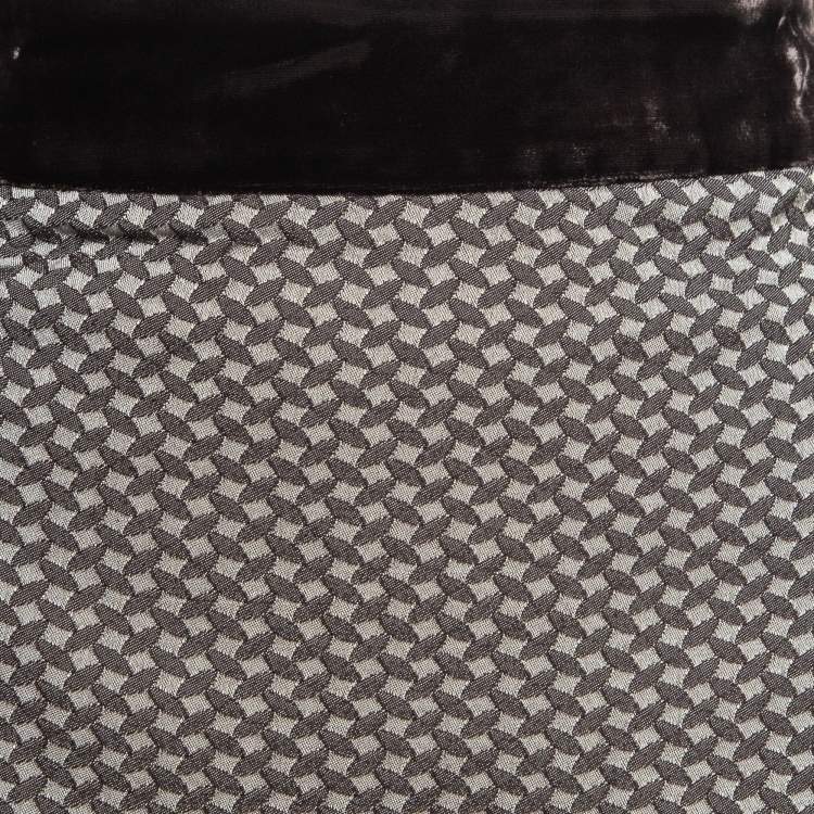 Pre Owned Armani Collezioni Brown Velvet Trim Check Jacquard Pencil Skirt XL