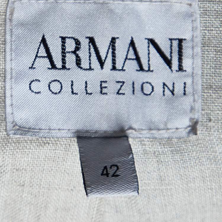 Pre Owned Armani Collezioni Grey Leather Zip Up Jacket M