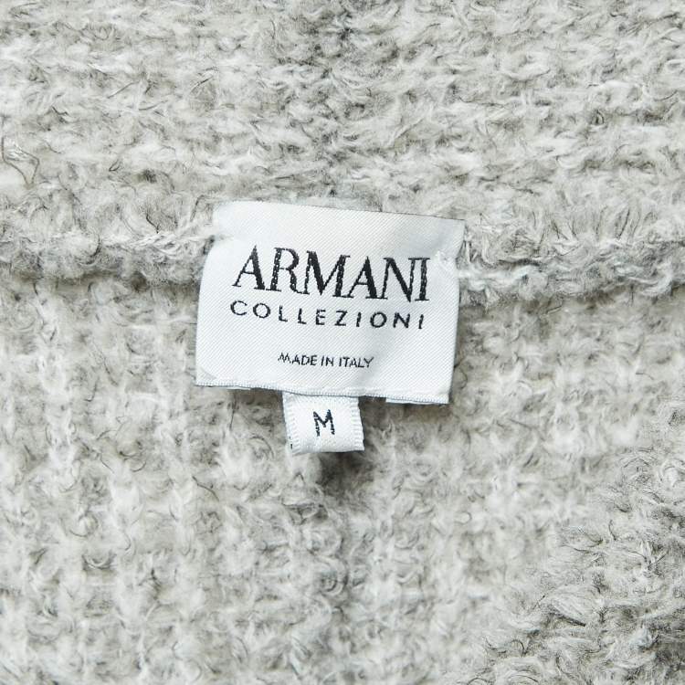 Pre Owned Armani Collezioni Grey Wool Knit Buttoned Sweater M