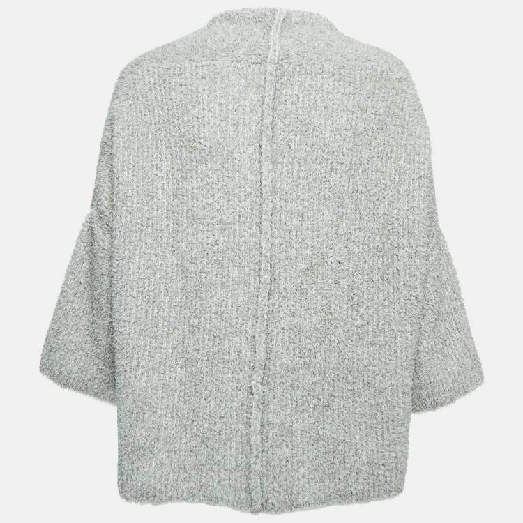 Pre Owned Armani Collezioni Grey Wool Knit Buttoned Sweater M