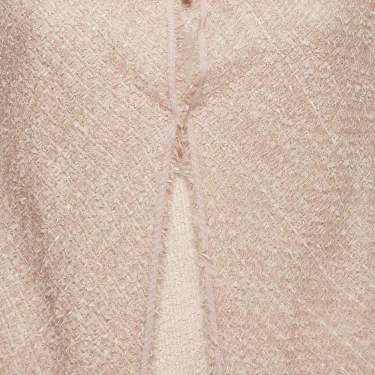 Pre Owned Armani Collezioni Pink Tweed Raw Edge Detail Cardigan L