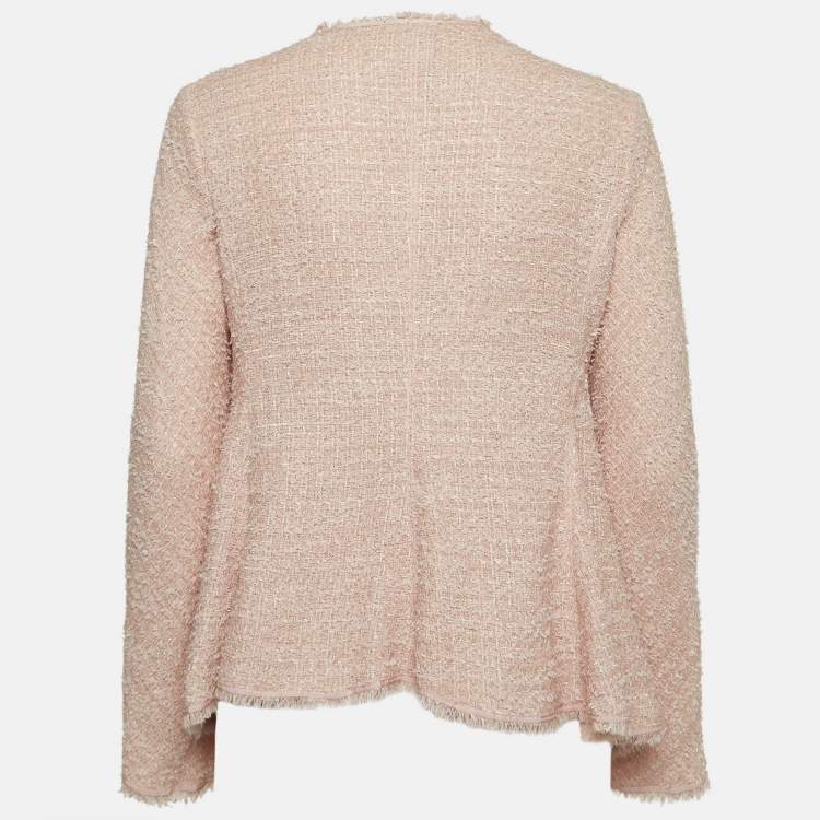 Pre Owned Armani Collezioni Pink Tweed Raw Edge Detail Cardigan L