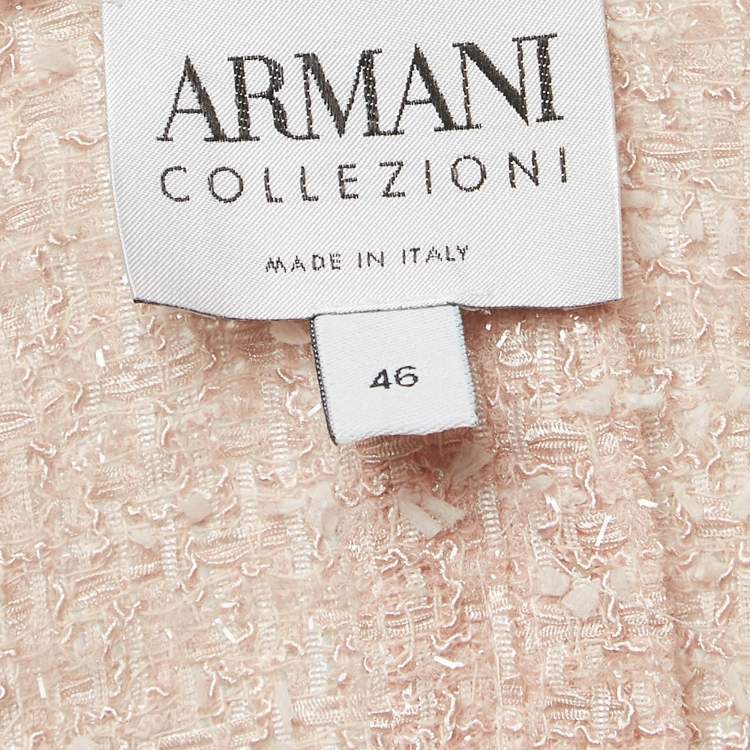 Pre Owned Armani Collezioni Pink Tweed Raw Edge Detail Cardigan L