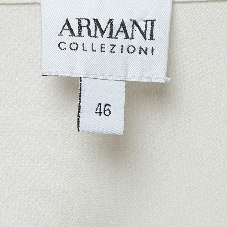Pre Owned Armani Collezioni Cream Satin Silk Ruffled Blouse L