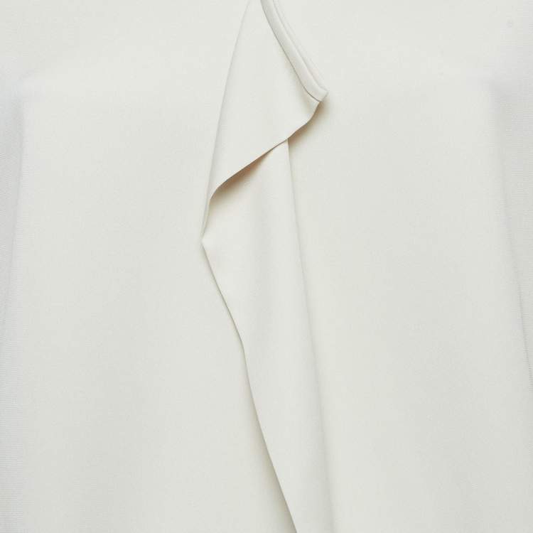 Pre Owned Armani Collezioni Cream Satin Silk Ruffled Blouse L