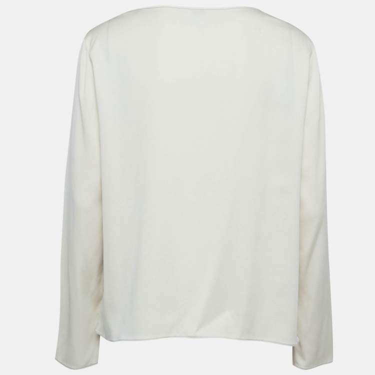 Pre Owned Armani Collezioni Cream Satin Silk Ruffled Blouse L