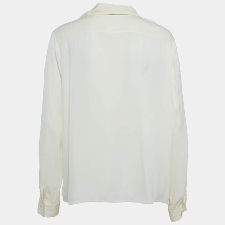 Pre Owned Armani Collezioni Off White Ruffled Satin Silk Shirt L