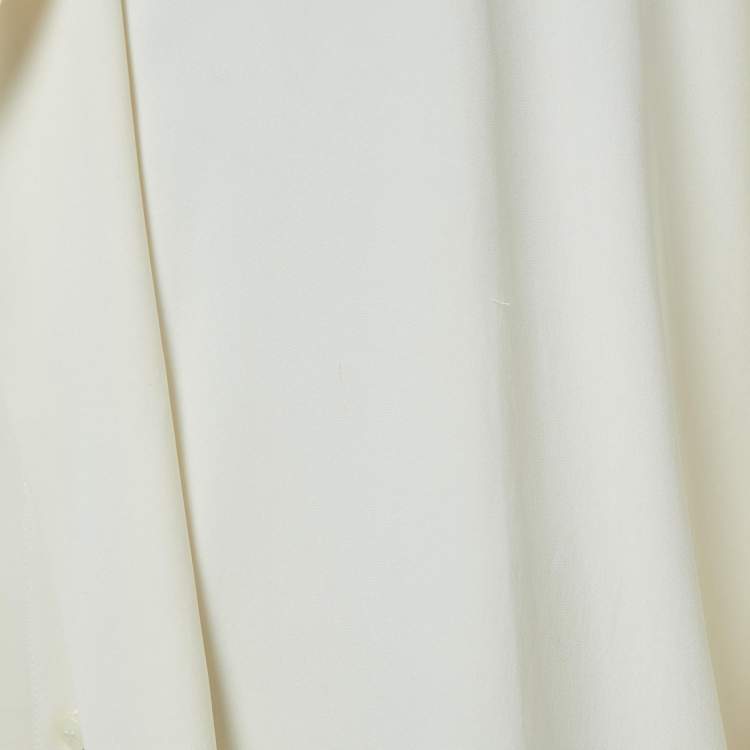 Pre Owned Armani Collezioni Off White Ruffled Satin Silk Shirt L