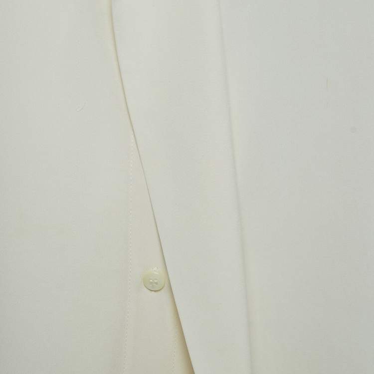 Pre Owned Armani Collezioni Off White Ruffled Satin Silk Shirt L