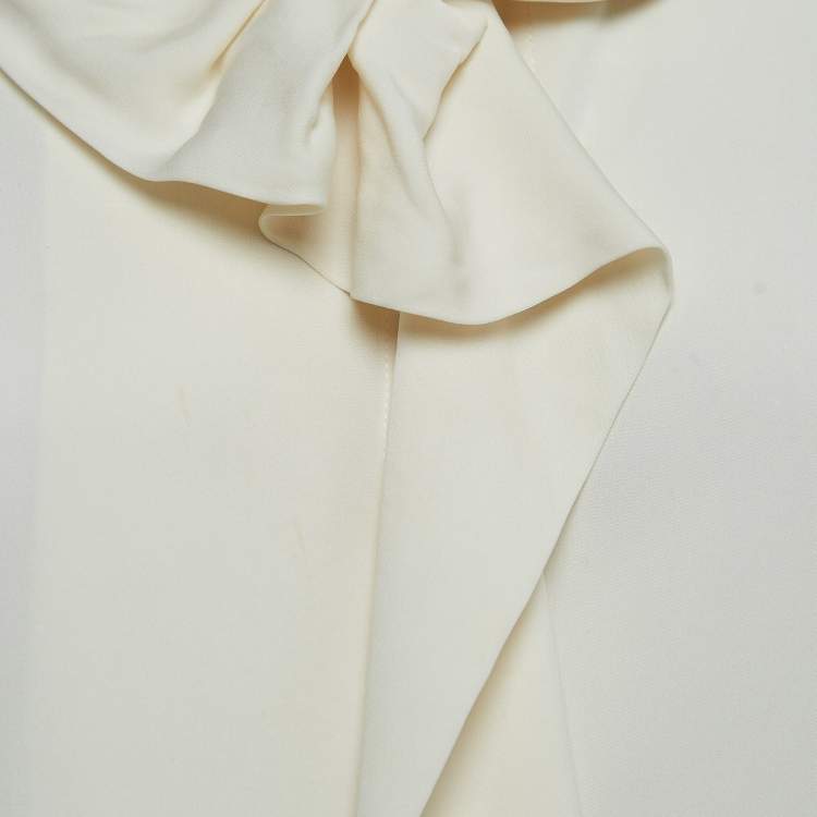 Pre Owned Armani Collezioni Off White Ruffled Satin Silk Shirt L