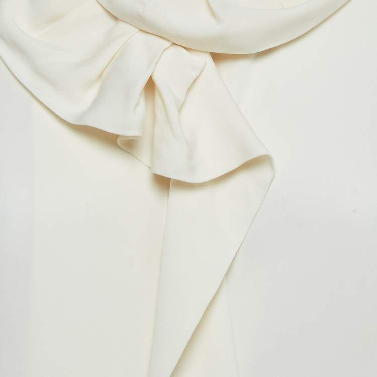 Pre Owned Armani Collezioni Off White Ruffled Satin Silk Shirt L