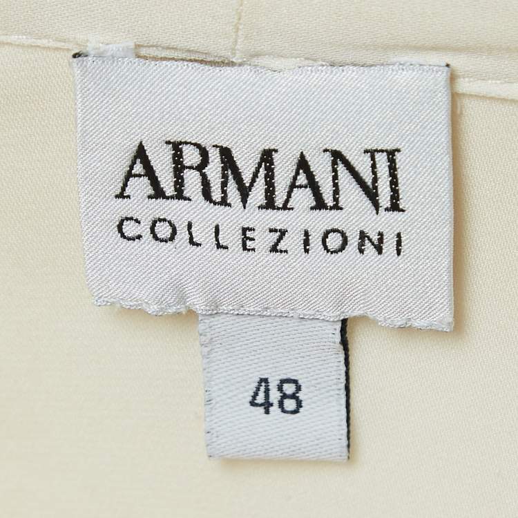 Pre Owned Armani Collezioni Off White Ruffled Satin Silk Shirt L