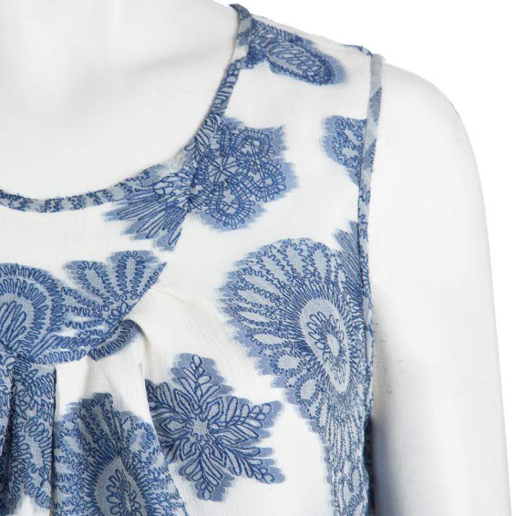 Pre Owned Armani Collezioni White Floral Chiffon Jacquard Sleeveless Top M