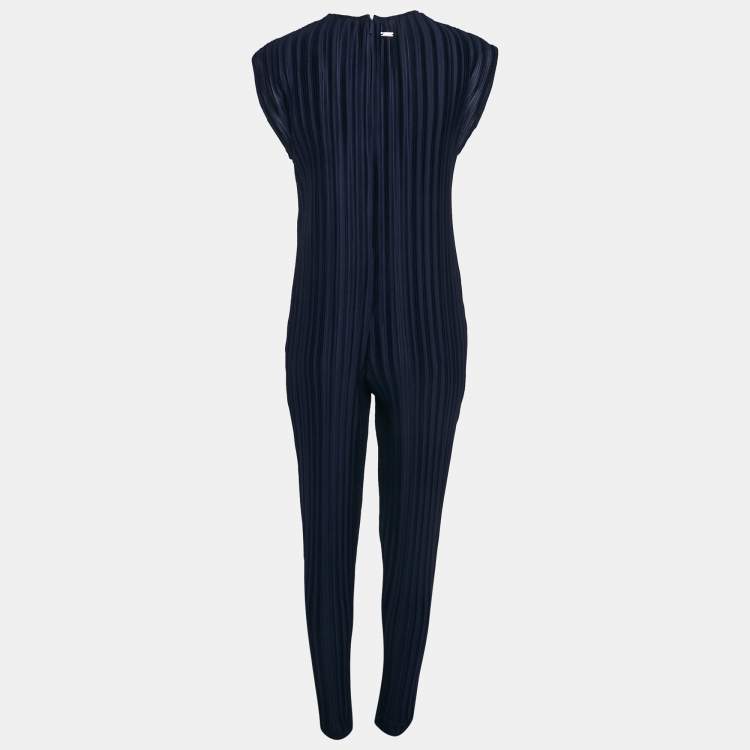 Pre Owned Armani Exchange Navy Blue Plisse Sleeveless Jumpsuit M