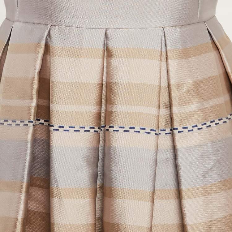 Pre Owned Armani Exchange Beige Stripe Crepe Pleated Mini Dress M