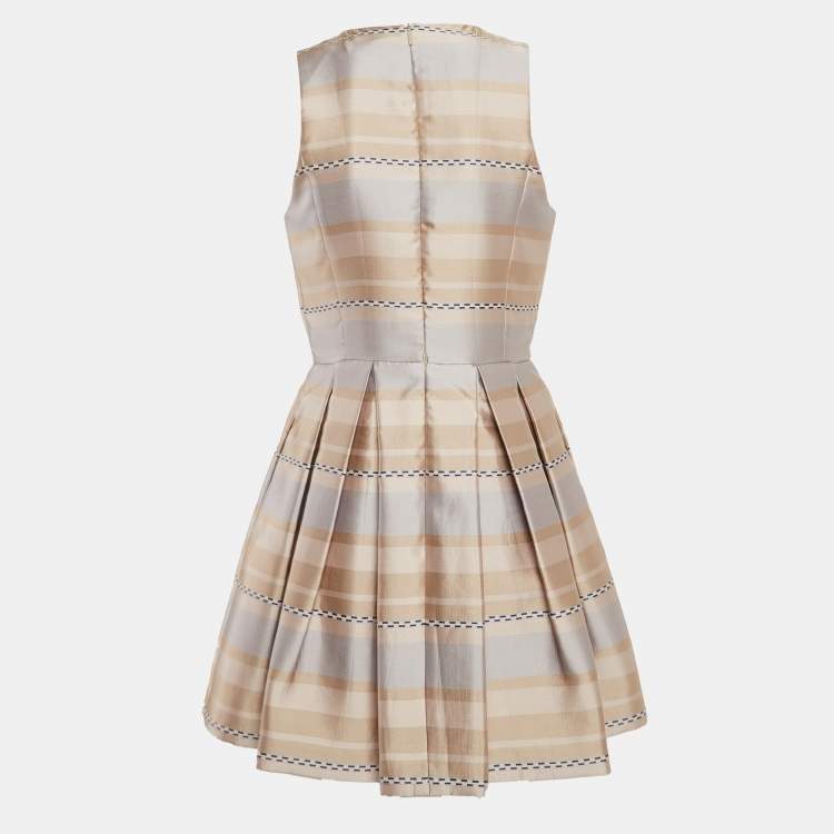 Pre Owned Armani Exchange Beige Stripe Crepe Pleated Mini Dress M