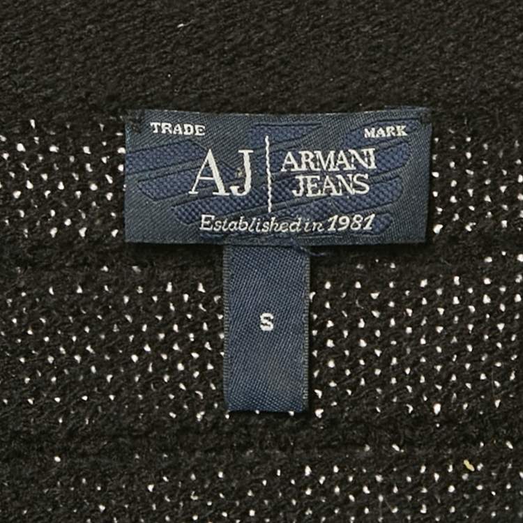 Pre Owned Armani Jeans Black Rabbit Fur Trim Knit Poncho S