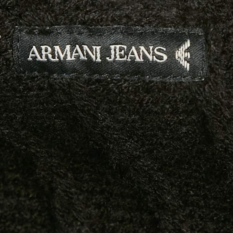 Pre Owned Armani Jeans Black Rabbit Fur Trim Knit Poncho S