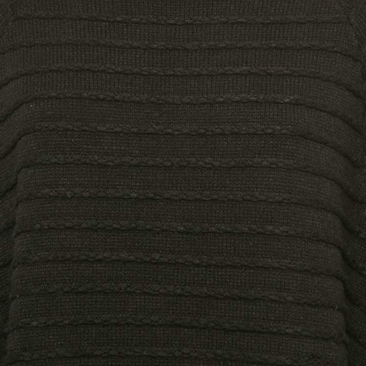 Pre Owned Armani Jeans Black Rabbit Fur Trim Knit Poncho S