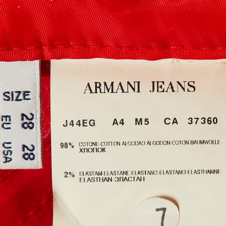 Pre Owned Armani Jeans Red Cotton Slim Fit Pants M/Waist 32"