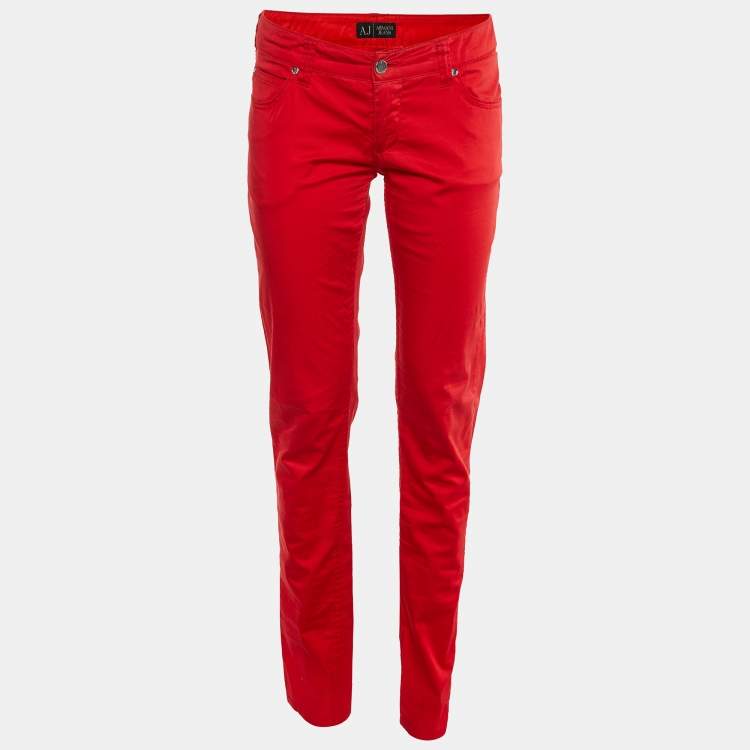 Pre Owned Armani Jeans Red Cotton Slim Fit Pants M/Waist 32"