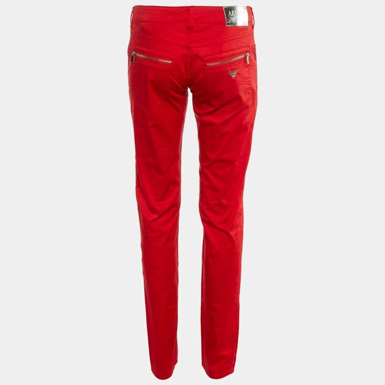 Pre Owned Armani Jeans Red Cotton Slim Fit Pants M/Waist 32"