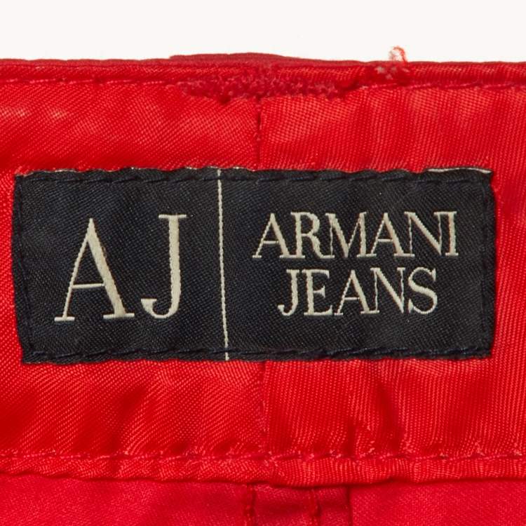 Pre Owned Armani Jeans Red Cotton Slim Fit Pants M/Waist 32"