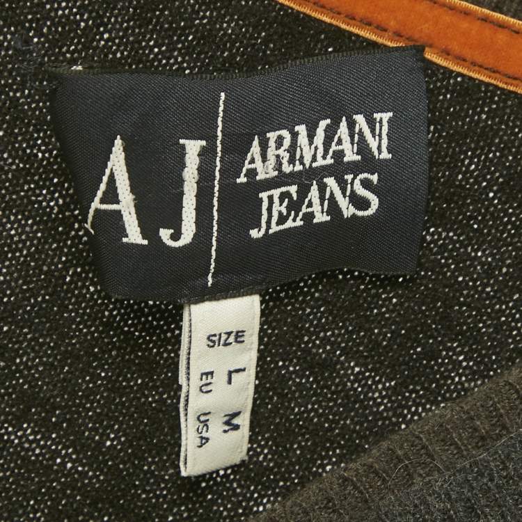 مملوكة مسبقًا Armani Jeans Monochrome Wool V-Neck Sweater M